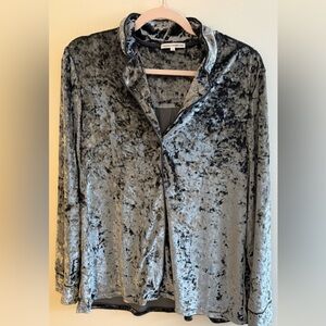 French connection Crushed Velvet Button-Up Shirt - Silver Gray